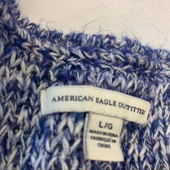 Americal Eagle WomansV Neck Sweater Large Blue White Cotton Blend Loose Knit - Picture 5 of 9
